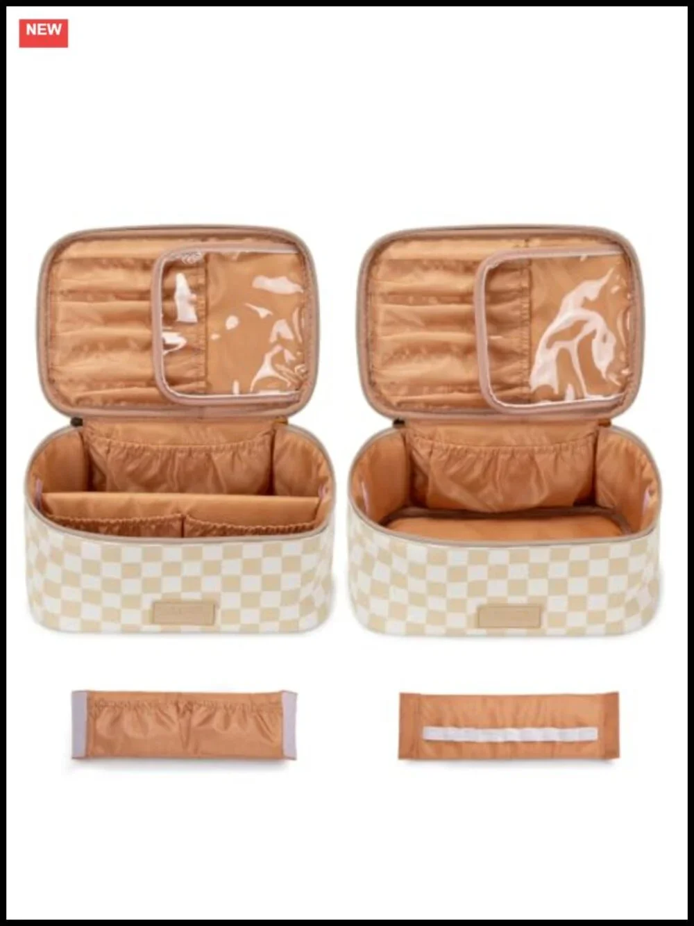 Faux Leather Travel Makeup Bag Set with Brush Holder, Large Toiletry Organizer,